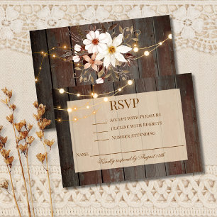 Modern Rustic Wood Floral Lights RSVP Card