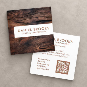 Modern Rustic Wood General Contractor QR Code Square Business Card