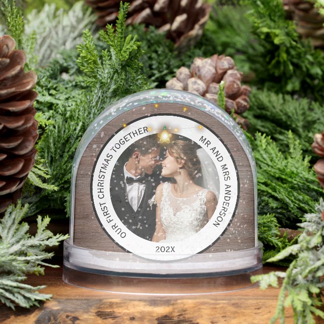 Modern Rustic Wood Grain Couples First Christmas  Snowglobe (Winter)
