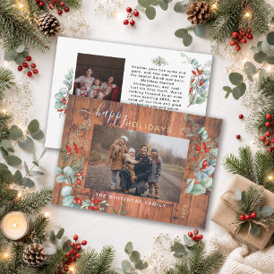Modern Rustic Wood Greenery Botanical Christmas Holiday Card