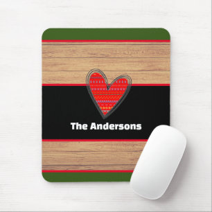 Modern Rustic Wood Heart Custom Name Mouse Pad