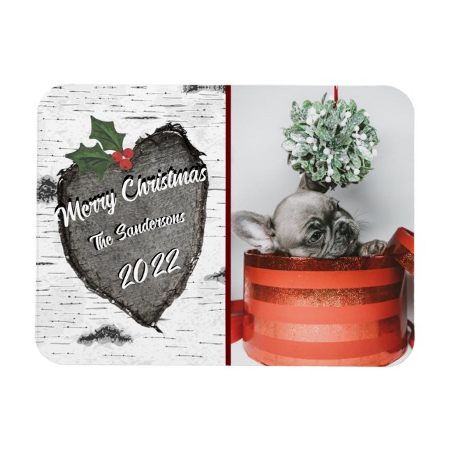 Modern Rustic Wood Heart Family Photo  Holiday  Magnet (Horizontal)