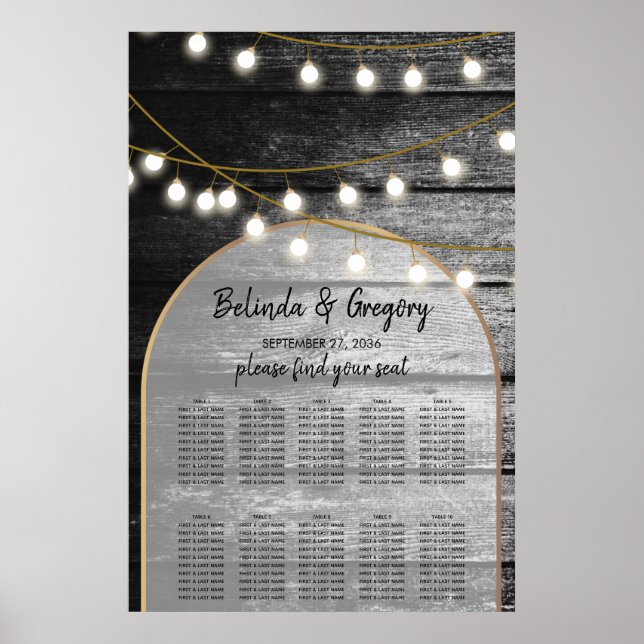 Modern Rustic Wood Lights Wedding Seating Chart (Front)