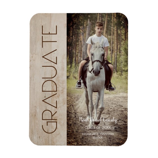 Modern Rustic Wood Photo Unisex Graduation Magnet (Vertical)