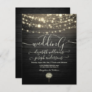 Modern Rustic Wood & White Lights String wedding Invitation