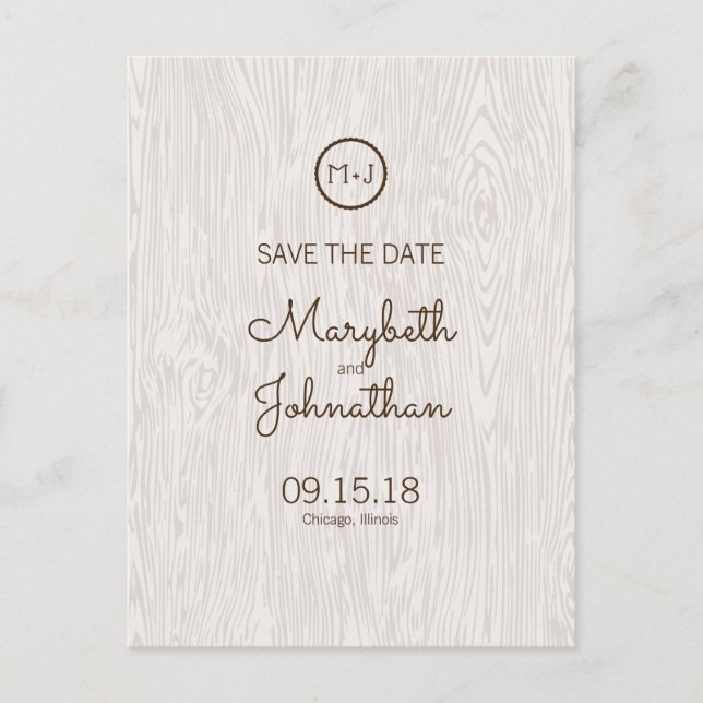 Modern Rustic Woodgrain Save The Date Postcard (Front)