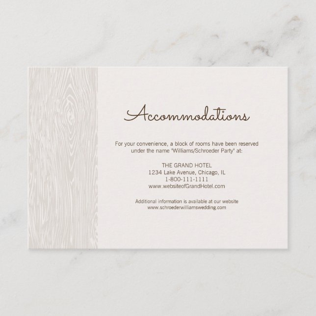 Modern Rustic Woodgrain Wedding Accommodation Card (Front)