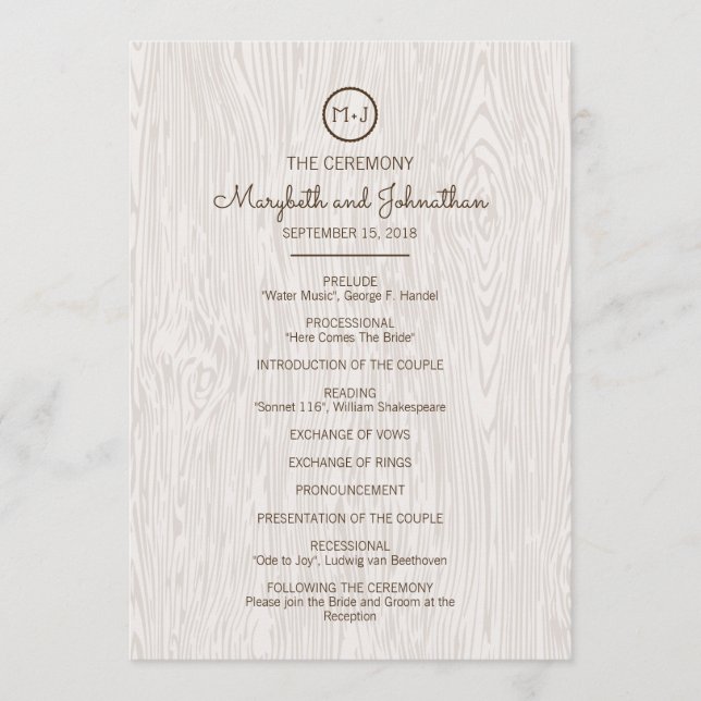 Modern Rustic Woodgrain Wedding Ceremony Program (Front)