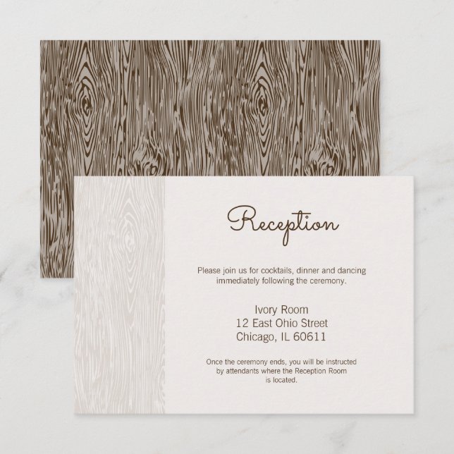 Modern Rustic Woodgrain Wedding Reception Card (Front/Back)