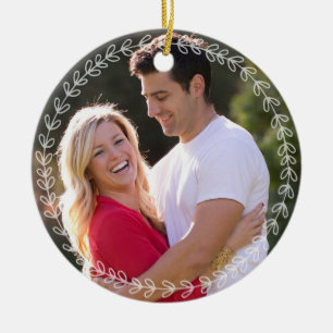 Modern Rustic Wreath Festive Red Holiday Photo Ceramic Ornament
