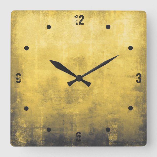Modern rustic yellow grey white abstract square wall clock (Front)
