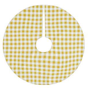 Modern Rustic Yellow White Gingham Check Brushed Polyester Tree Skirt
