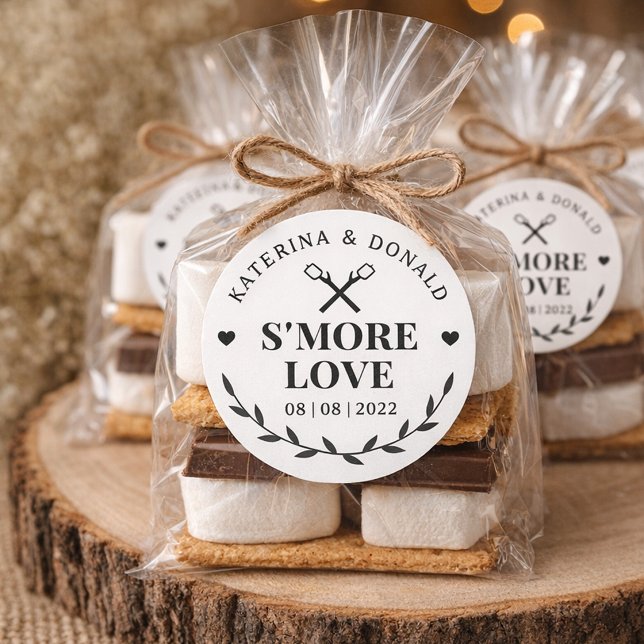 Modern S’more Love Wedding  Classic Round Sticker (Creator Uploaded)
