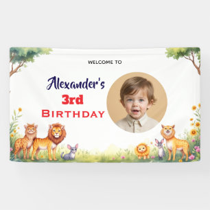 Modern Safari Animals Kids Cute Birthday Party Banner