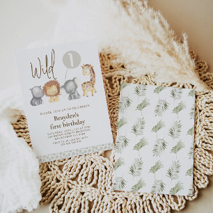 Modern Safari Animals Wild One 1st Birthday Invitation