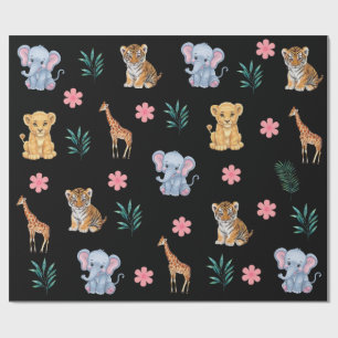Modern Safari Jungle Animals elephant Tiger Lion Wrapping Paper