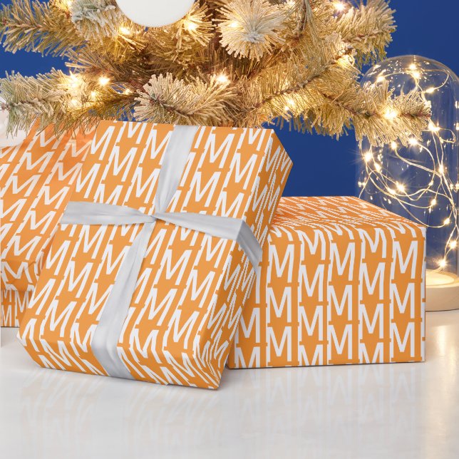 Modern  saffron yellow custom monogram initial wrapping paper (Holidays)