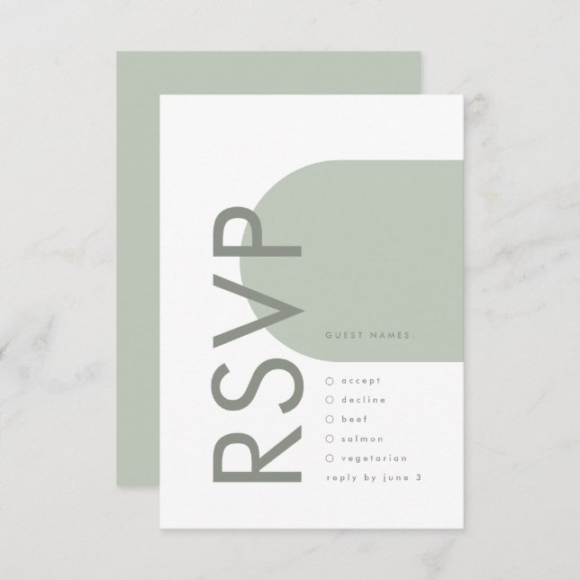 Modern Sage Arch Moss Abstract Japandi Minimalism RSVP Card (Front/Back)