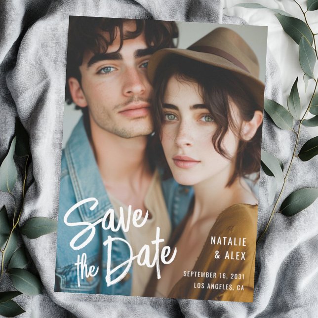 Modern Sage Brush Script Photo Wedding  Save The Date (Creator Uploaded)