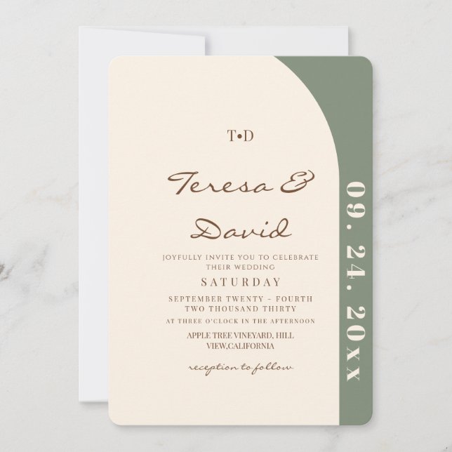 Modern Sage & Cream Boho Photo Wedding Invitation (Front)