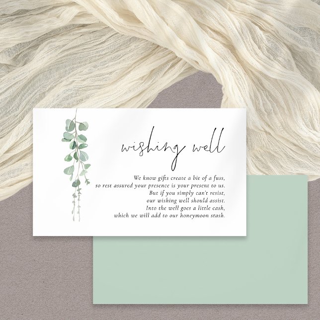 Modern Sage Eucalyptus Wedding Wishing Well Enclosure Card (Front and back view)