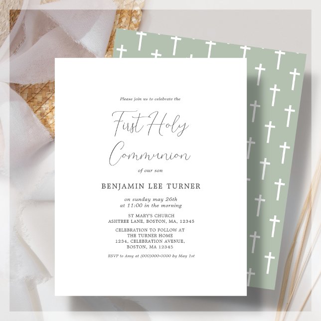 Modern Sage | First Communion Budget Invitation (Creator Uploaded)