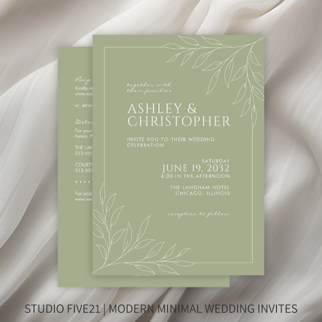 Modern Sage Foliage Outline All-in-One Wedding Invitation (Creator Uploaded)