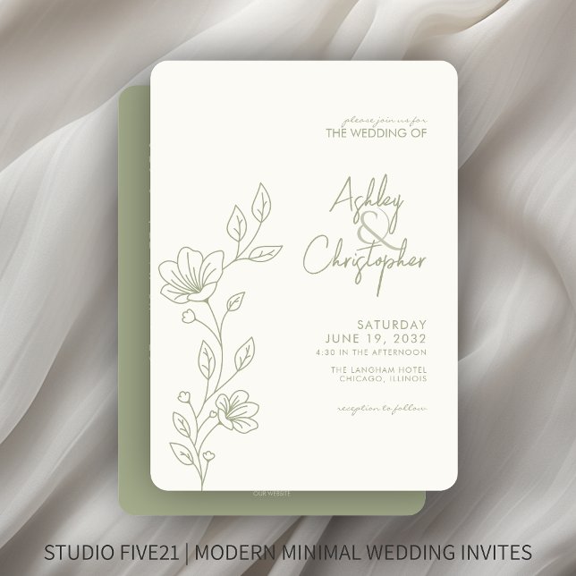 Modern Sage Foliage Outline All-in-One Wedding Invitation (Creator Uploaded)