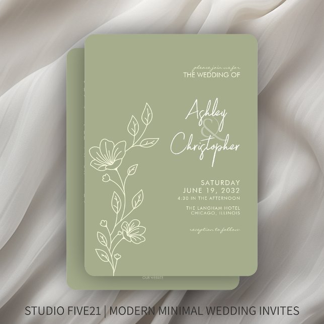 Modern Sage Foliage Outline All-in-One Wedding Invitation (Creator Uploaded)