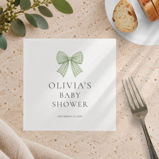 Modern Sage Gingham Bow Baby Shower Napkin