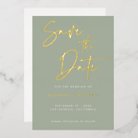 Modern Sage Gold Calligraphy Script Wedding