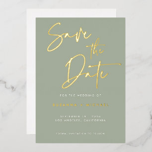 Modern Sage Gold Calligraphy Script Wedding