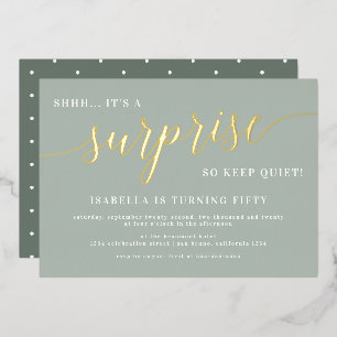 Modern Sage & Gold Script Surprise Birthday Party