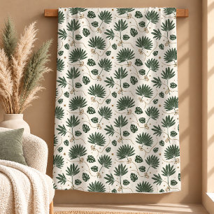Modern Sage Gold Tropical Palm Leaf Blanket