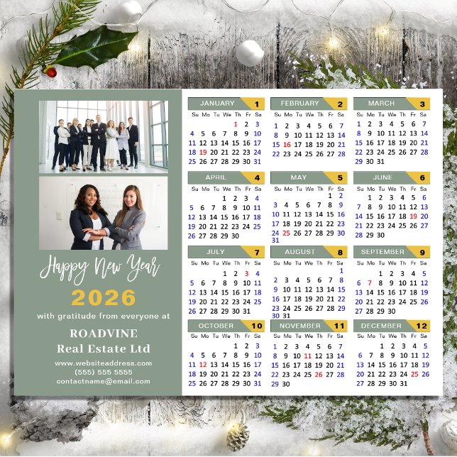 Modern Sage Green 2024 Calendar Business Minimal Holiday Card (Creator Uploaded)
