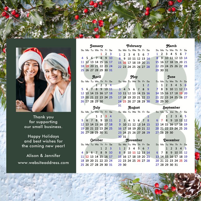 Modern Sage Green 2024 Calendar Business Photo Holiday Card (Creator Uploaded)