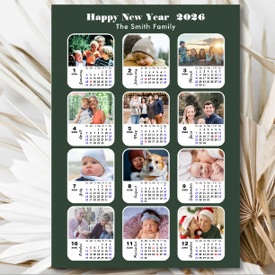 Modern Sage Green 2025 Calendar 12 Photo Magnetic