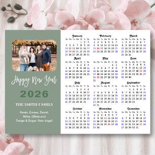 Modern Sage Green 2025 Calendar Family Magnetic