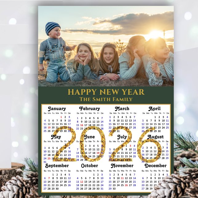 Modern Sage Green 2025 Calendar Gold Script Simple Holiday Card (Creator Uploaded)