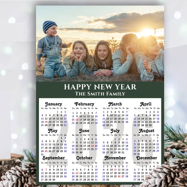 Modern Sage Green 2025 Calendar Minimalist Photo Holiday Card (Creator Uploaded)