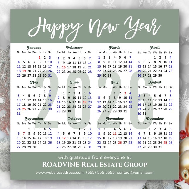 Modern Sage Green 2026 Calendar Business Magnetic (Creator Uploaded)