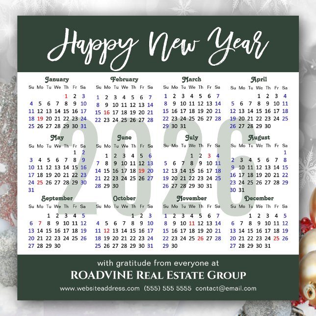 Modern Sage Green 2026 Calendar Business Magnetic (Creator Uploaded)