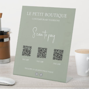 Modern Sage Green 3 QR Code Payment App  Pedestal Sign