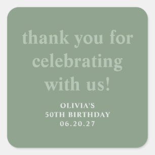 Modern Sage Green 50th Birthday Thank You Square Sticker