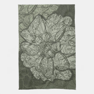Modern Sage Green Abstract Dahlia Floral Pattern Tea Towel