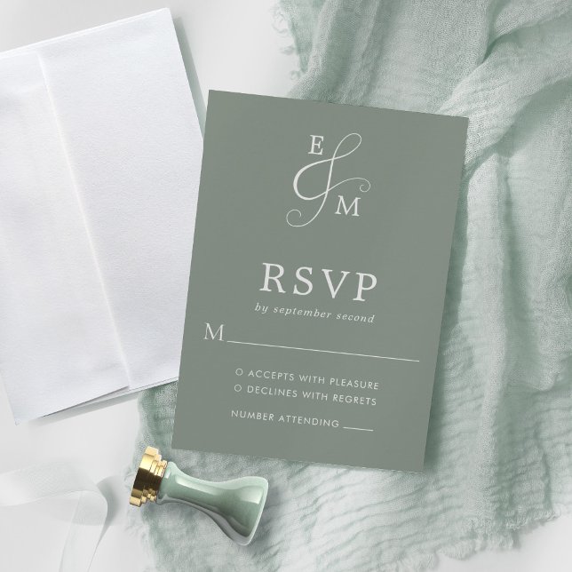 Modern Sage Green Ampersand Monogram Wedding RSVP Card (Creator Uploaded)