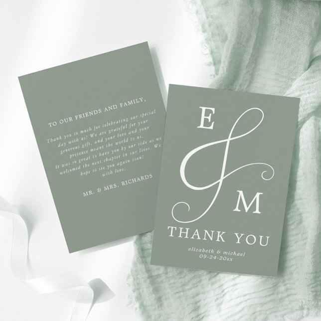 Modern Sage Green Ampersand Monogram Wedding Thank You Card (Creator Uploaded)