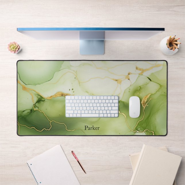 Modern Sage Green and Gold Personalised Desk Mat (Office 1)