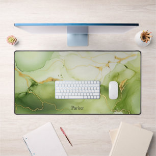 Modern Sage Green and Gold Personalized Desk Mat