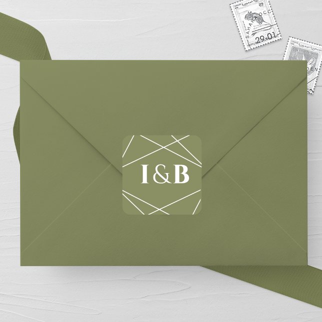 Modern Sage Green and White Geometric Wedding Square Sticker (Creator Uploaded)